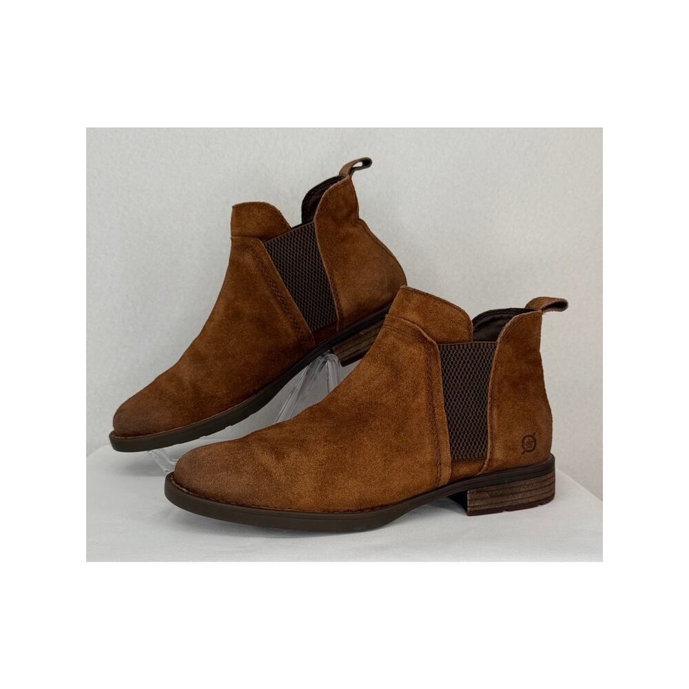 Born Laney Rust Tobacco Distressed Suede Leather Chelsea Ankle Boots 8M - Picture 3 of 12